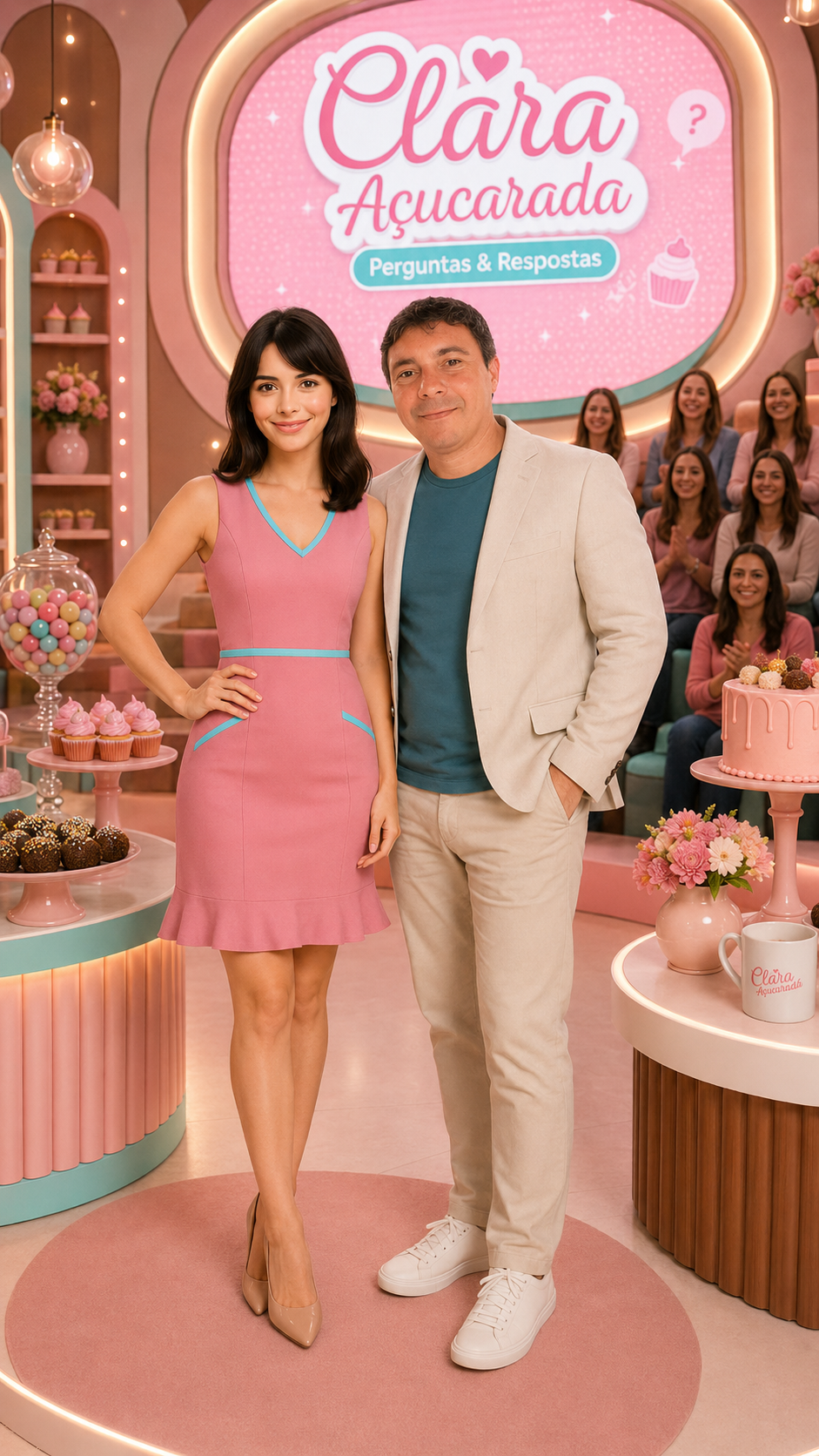 Pessoas celebrando com produtos da confeitaria